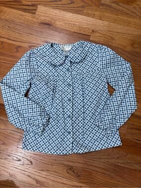 Strasburg girl's Peter Pan collar Blue Polka Dot Button-Up Blouse 10